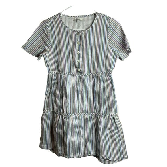 Madewell Button Front Short Sleeve Tiered Mini Shirt Dress Womens XXS Striped - Picture 1 of 8